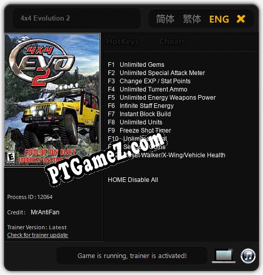 Treinador liberado para 4x4 Evolution 2 [v1.0.4]