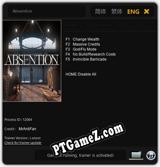 Treinador liberado para Absention [v1.0.8]