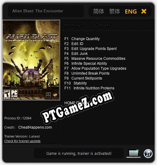 Alien Blast: The Encounter: Treinador (V1.0.64)