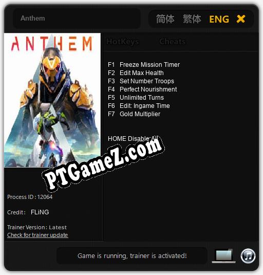 Treinador liberado para Anthem [v1.0.1]
