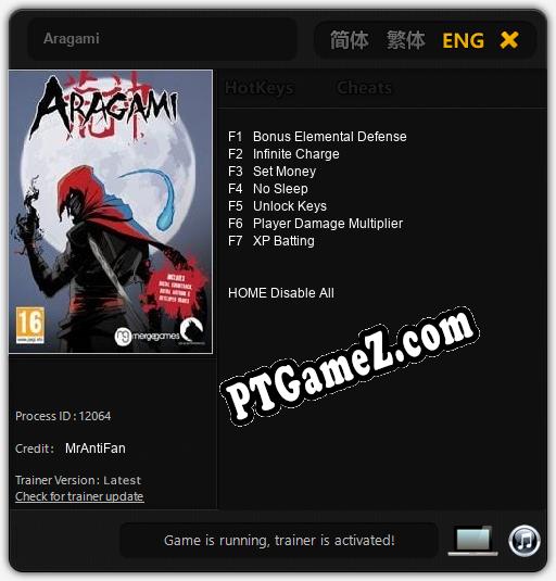 Treinador liberado para Aragami [v1.0.3]