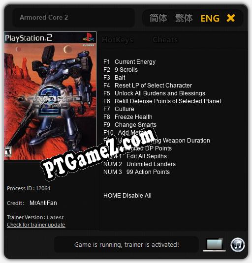 Treinador liberado para Armored Core 2 [v1.0.6]