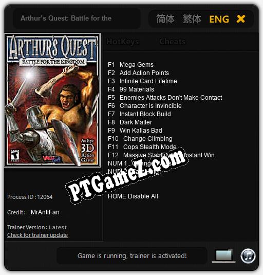 Arthur’s Quest: Battle for the Kingdom: Trainer +14 [v1.6]