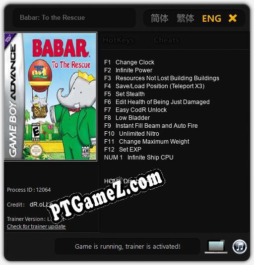 Babar: To the Rescue: Treinador (V1.0.50)
