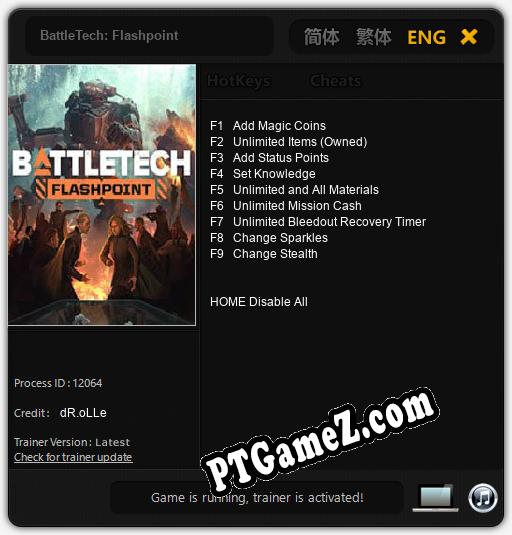 Treinador liberado para BattleTech: Flashpoint [v1.0.8]