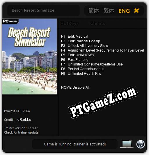 Treinador liberado para Beach Resort Simulator [v1.0.4]