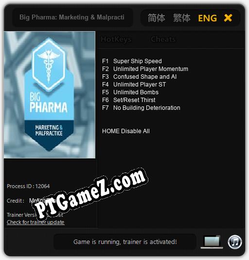 Big Pharma: Marketing & Malpractice: Treinador (V1.0.30)