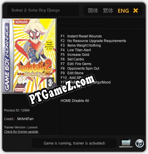 Boktai 2: Solar Boy Django: Cheats, Trainer +12 [MrAntiFan]