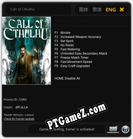 Call of Cthulhu: Trainer +9 [v1.2]