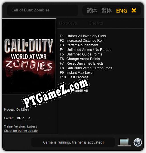 Call of Duty: Zombies: Trainer +10 [v1.3]