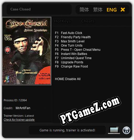 Treinador liberado para Case Closed [v1.0.6]