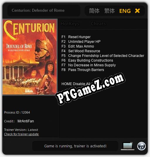 Centurion: Defender of Rome: Trainer +8 [v1.7]