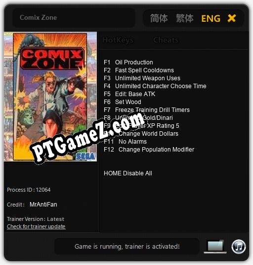 Comix Zone: Treinador (V1.0.92)