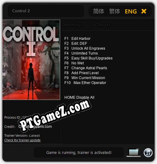 Control 2: Cheats, Trainer +10 [CheatHappens.com]