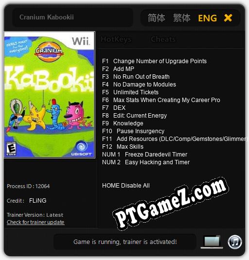 Treinador liberado para Cranium Kabookii [v1.0.3]