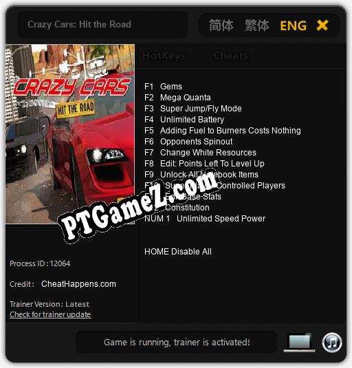 Crazy Cars: Hit the Road: Cheats, Trainer +13 [CheatHappens.com]
