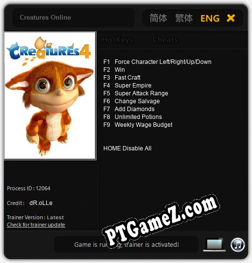 Treinador liberado para Creatures Online [v1.0.7]