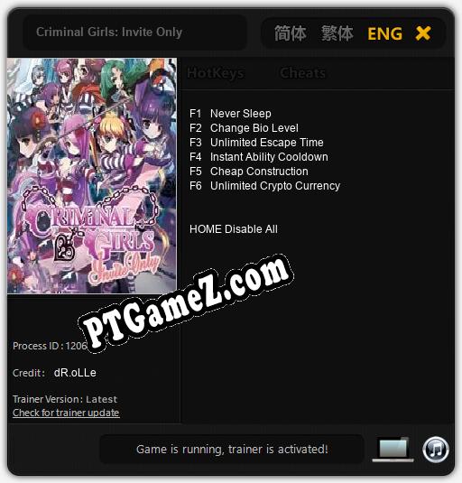 Criminal Girls: Invite Only: Cheats, Trainer +6 [dR.oLLe]