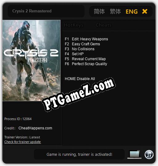 Treinador liberado para Crysis 2 Remastered [v1.0.2]