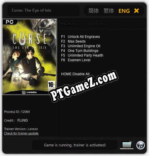 Curse: The Eye of Isis: Trainer +6 [v1.2]
