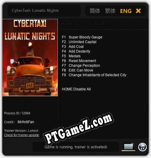 CyberTaxi: Lunatic Nights: Treinador (V1.0.11)