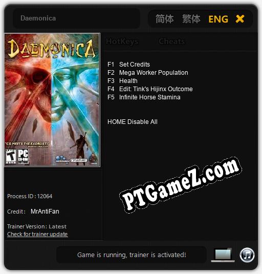 Treinador liberado para Daemonica [v1.0.8]