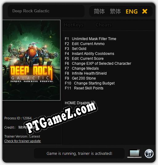 Treinador liberado para Deep Rock Galactic [v1.0.1]