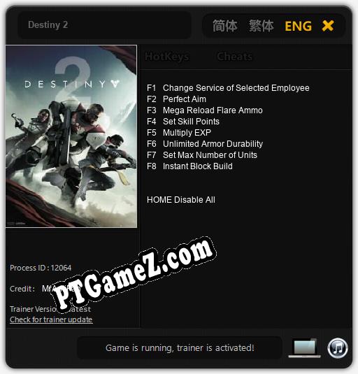 Treinador liberado para Destiny 2 [v1.0.8]