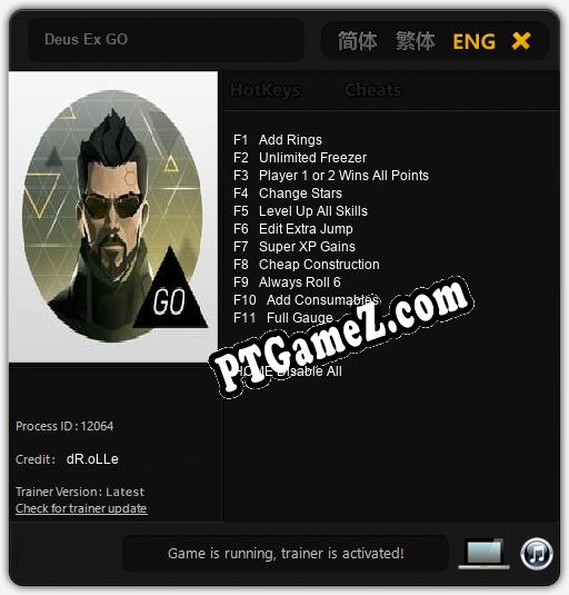Treinador liberado para Deus Ex GO [v1.0.7]