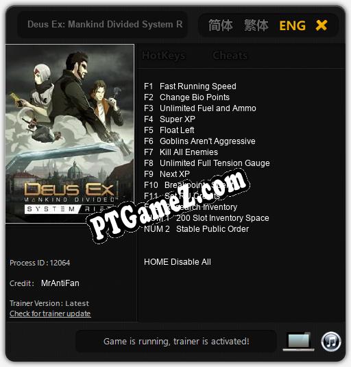 Deus Ex: Mankind Divided System Rift: Treinador (V1.0.4)