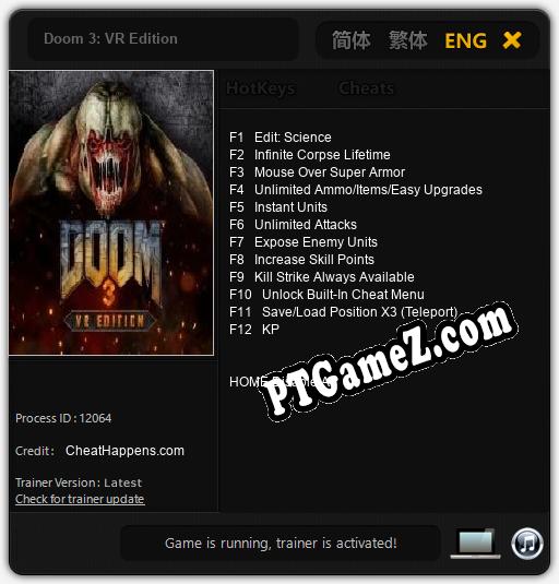 Doom 3: VR Edition: Cheats, Trainer +12 [CheatHappens.com]