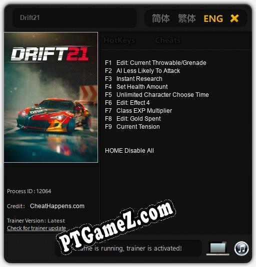 Treinador liberado para Drift21 [v1.0.7]