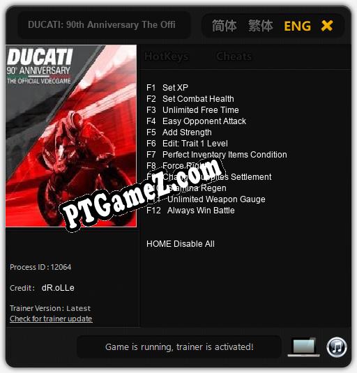 DUCATI: 90th Anniversary The Official Videogame: Trainer +12 [v1.9]