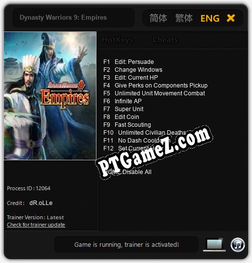 Dynasty Warriors 9: Empires: Cheats, Trainer +12 [dR.oLLe]