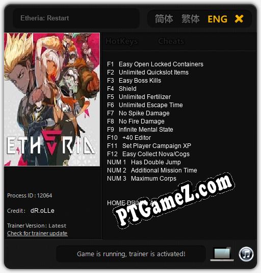 Treinador liberado para Etheria: Restart [v1.0.3]