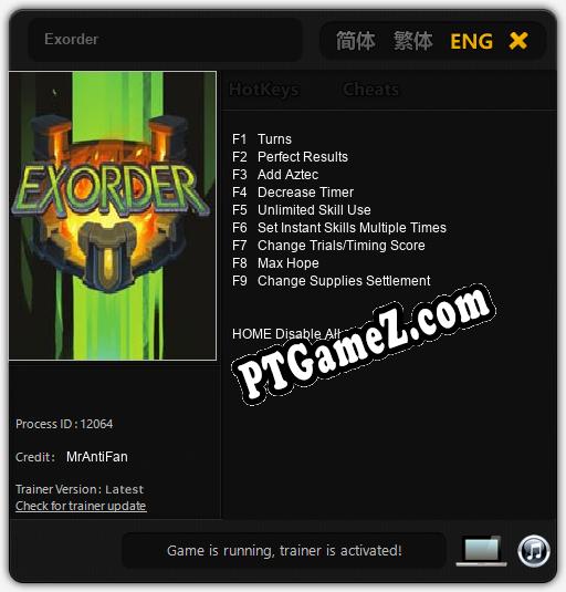 Treinador liberado para Exorder [v1.0.6]
