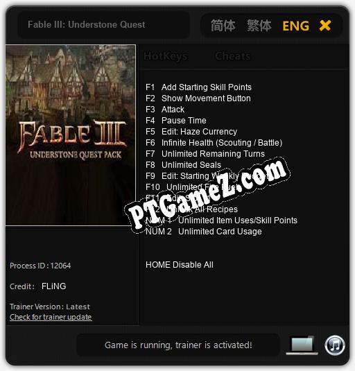 Fable III: Understone Quest: Treinador (V1.0.73)