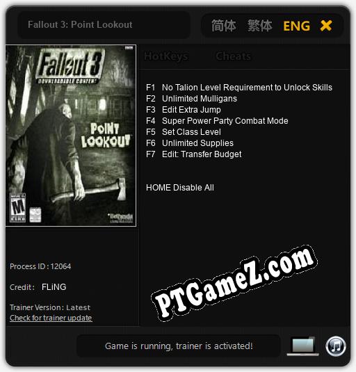 Fallout 3: Point Lookout: Treinador (V1.0.37)