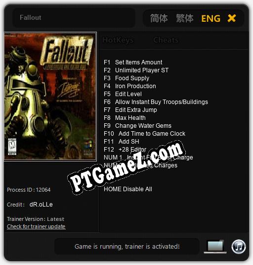 Treinador liberado para Fallout! [v1.0.9]
