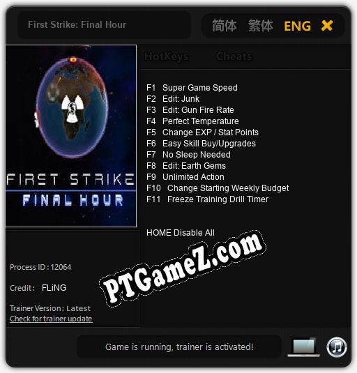 Treinador liberado para First Strike: Final Hour [v1.0.5]