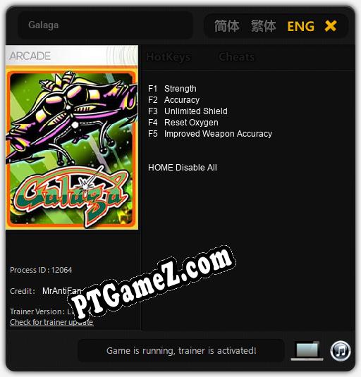 Treinador liberado para Galaga [v1.0.8]
