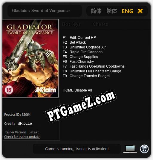 Gladiator: Sword of Vengeance: Cheats, Trainer +9 [dR.oLLe]