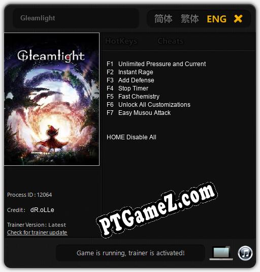 Treinador liberado para Gleamlight [v1.0.6]