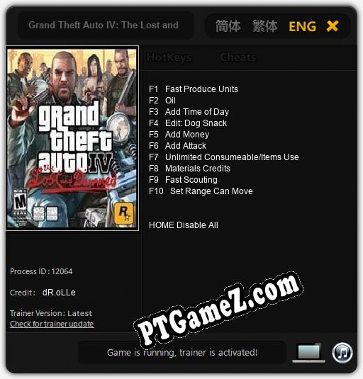 Grand Theft Auto IV: The Lost and Damned: Trainer +10 [v1.8]