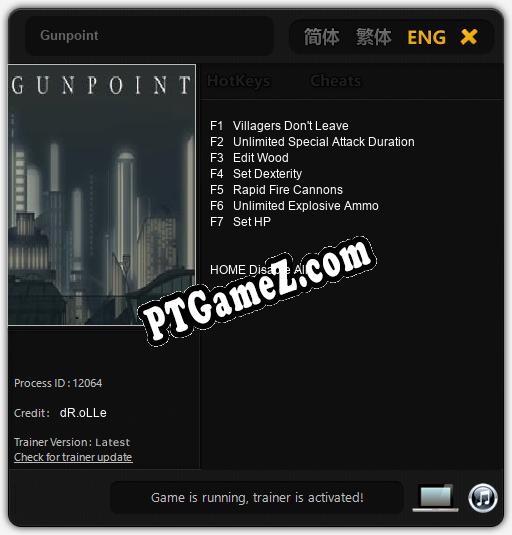 Treinador liberado para Gunpoint [v1.0.8]