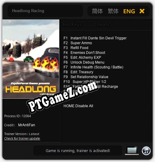 Treinador liberado para Headlong Racing [v1.0.3]