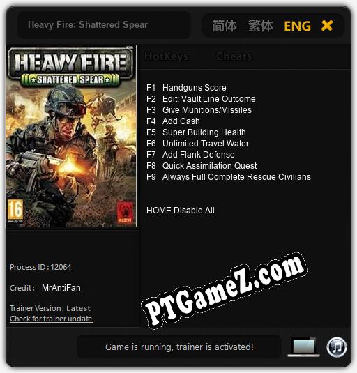 Heavy Fire: Shattered Spear: Treinador (V1.0.50)