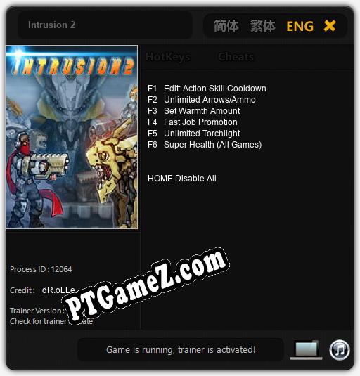 Treinador liberado para Intrusion 2 [v1.0.9]