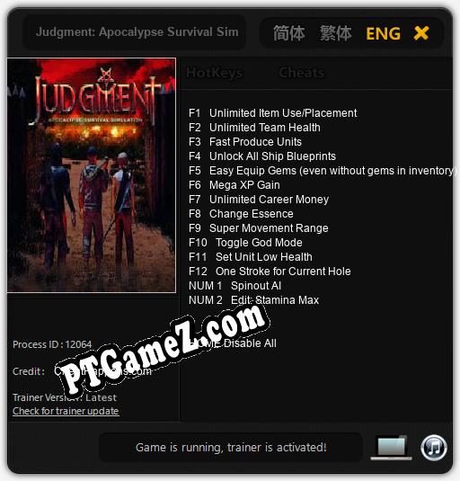 Treinador liberado para Judgment: Apocalypse Survival Simulation [v1.0.8]