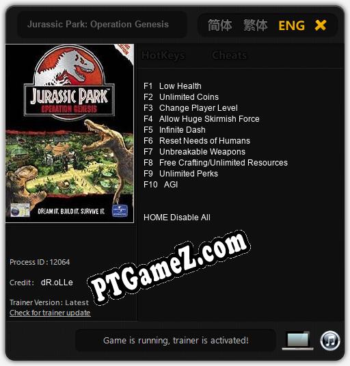 Jurassic Park: Operation Genesis: Treinador (V1.0.91)